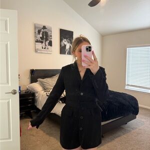Amanda Uprichard Black Button-Up Blazer Dress